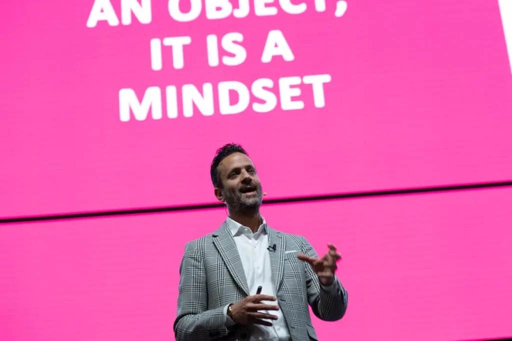 Creativity keynote speaker Nir Hindie delivering a keynote for senior executives